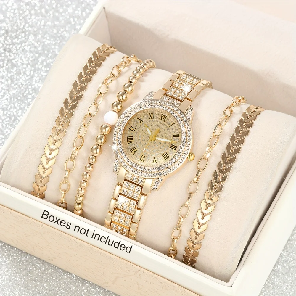Luxury Watch Gift For Her - 6pcs/set Women's Luxury Rhinestone Quartz Watch