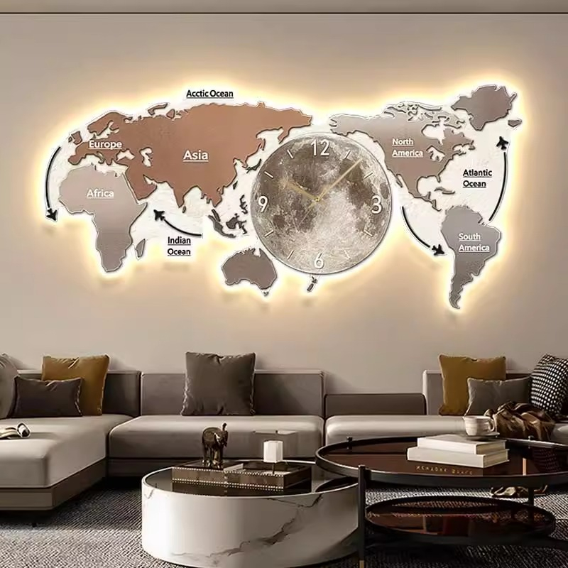 Luxury Watch House - World Map Glowing Wall Clock Living