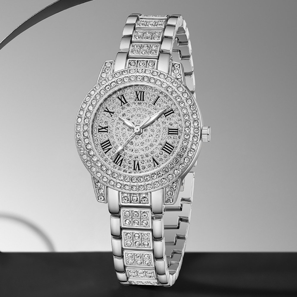 3PCS Silver Alloy Strap Women' - Luxury Watch Gift For Her 评论和价格