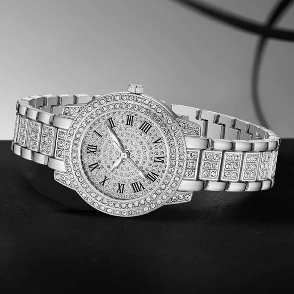 3PCS Silver Alloy Strap Women' - Luxury Watch Gift For Her 评论和价格