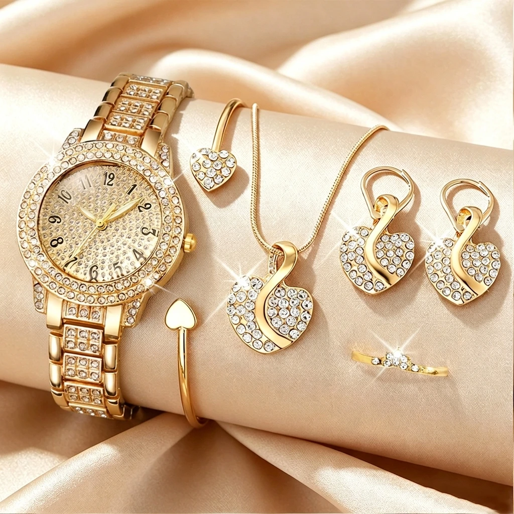 6PCS Fashion Rhinestone Women  - Luxury Watch Kit 评论和价格